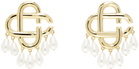Casablanca Gold Pearl Drop Logo Earrings