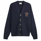Drôle de Monsieur Men's Rose Slogan Cardigan in Navy