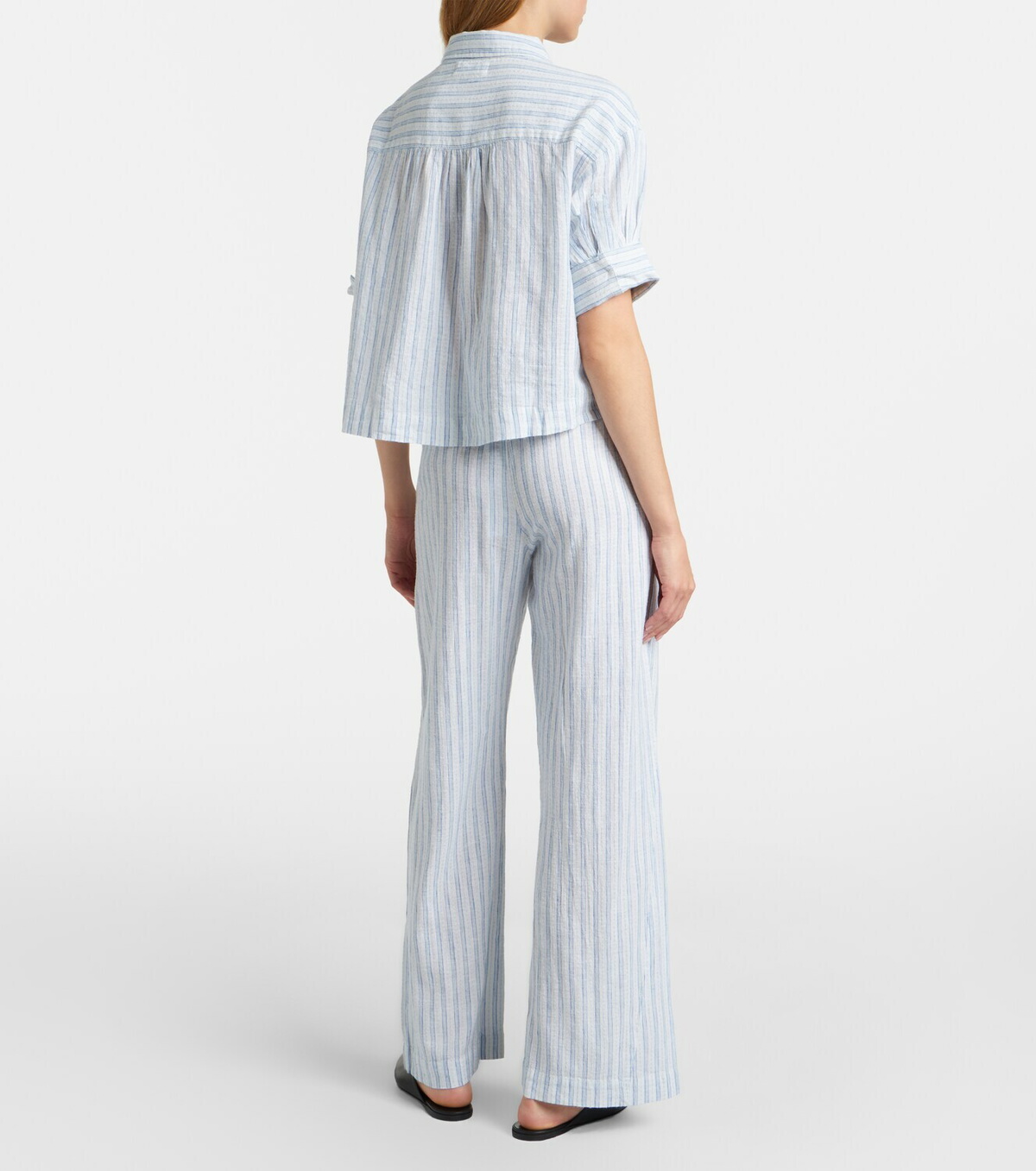 Velvet Evony striped cotton and linen wide-leg pants