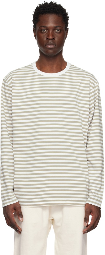 Photo: Nanamica Taupe & White Striped Long Sleeve T-Shirt