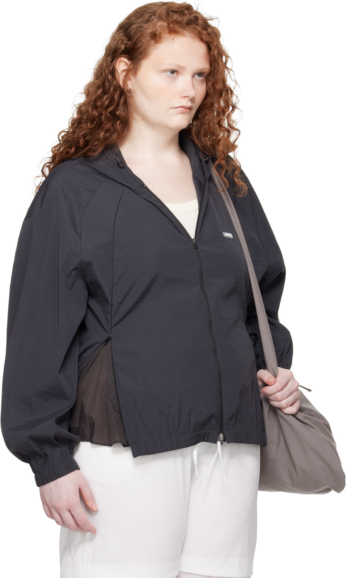 AMOMENTO Black Nylon Raglan Hooded Jacket