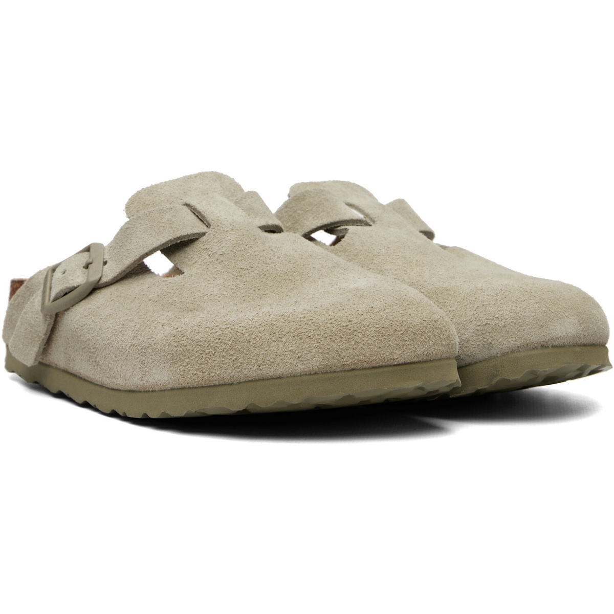 Birkenstock Khaki Narrow Boston Suede Leather Loafers