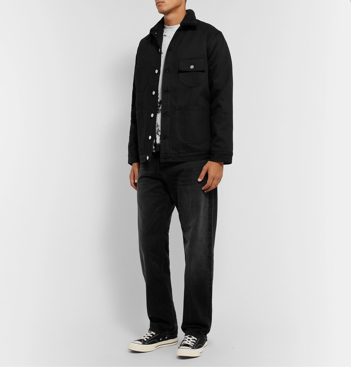 Fleece lined denim jacket in outlet black