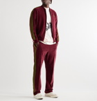 Needles - Logo-Embroidered Webbing-Trimmed Cotton-Blend Velour Track Pants - Burgundy