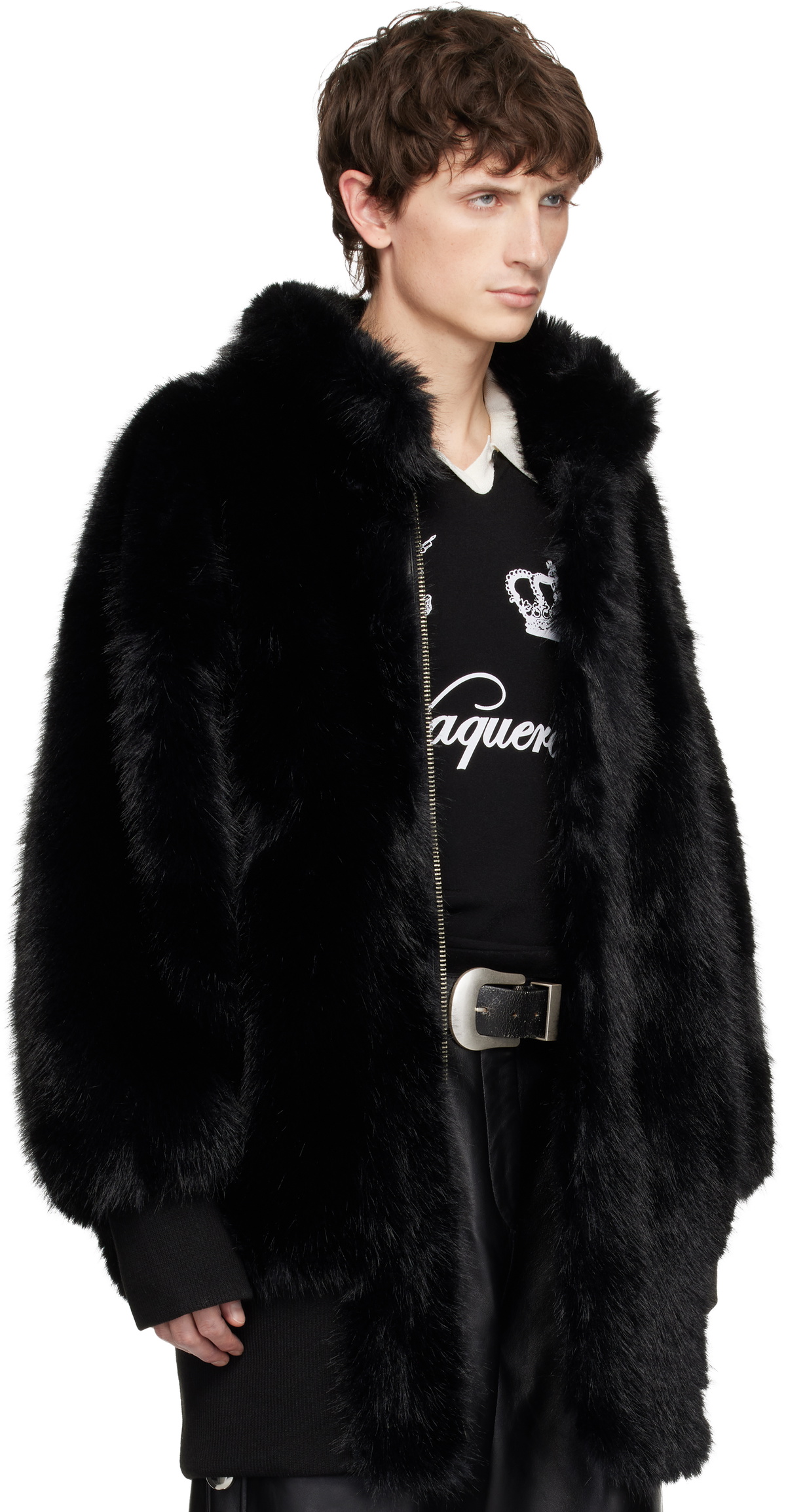 VAQUERA Black Faux-Fur Bomber Coat