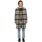 AMI Alexandre Mattiussi White and Black Tartan Car Coat