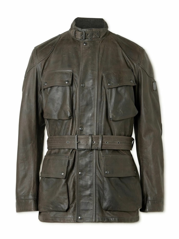 Photo: Belstaff - Legacy Trailmaster Panther Waxed-Leather Belted Jacket - Green