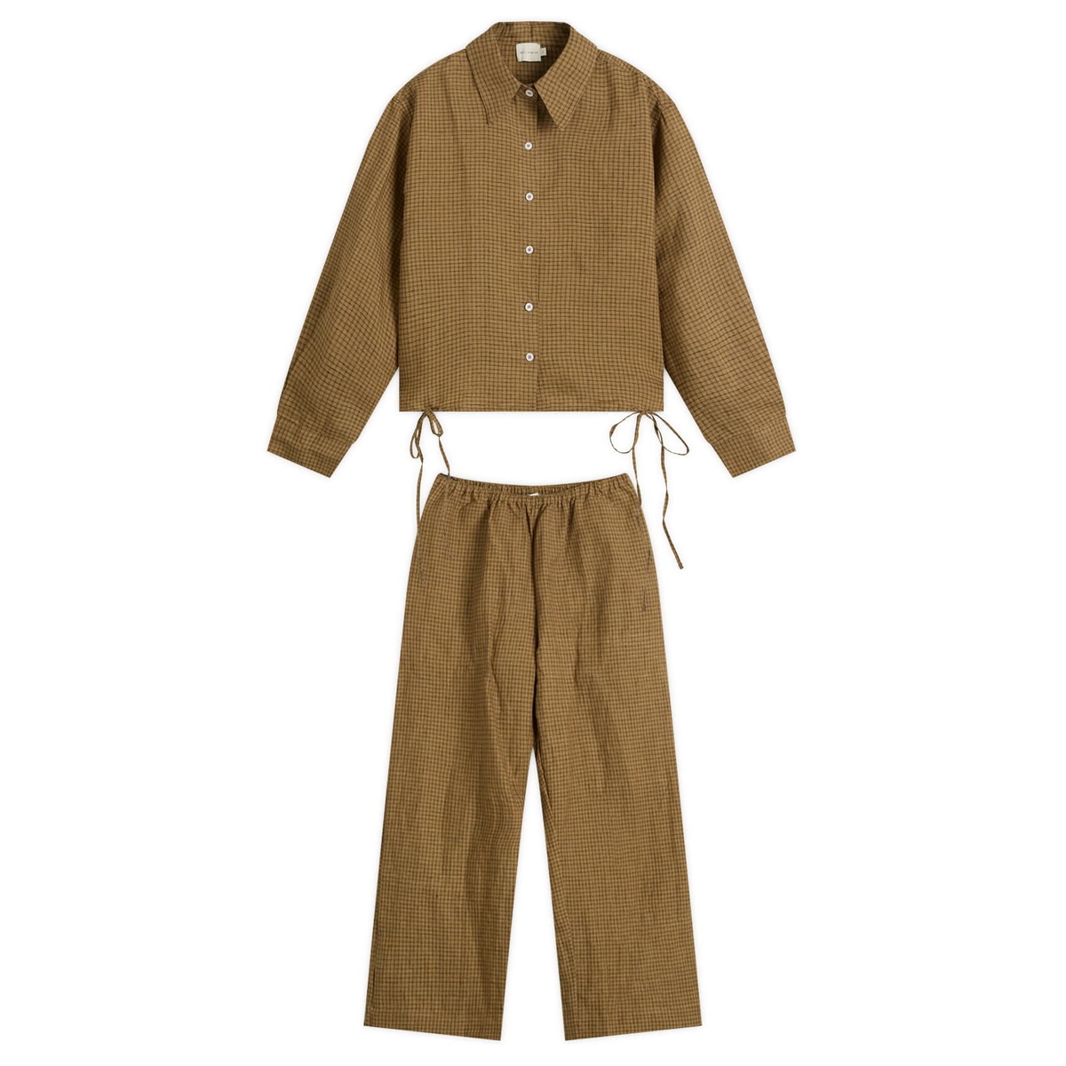 Deiji Studios Women's Tie Hem Linen Set in Pine Check