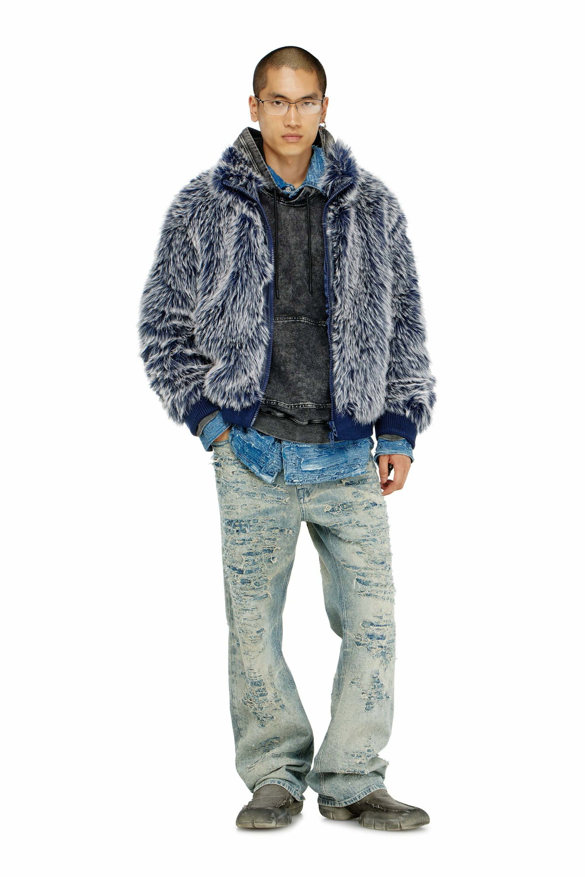 Diesel Shaggy winter jacket - Winter Jackets Mens in Blue