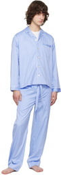 Tekla Blue Sateen Long-Sleeved Pyjama Shirt