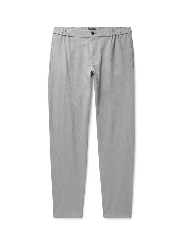 Photo: CLUB MONACO - Lex Tapered Textured Cotton-Blend Trousers - Gray