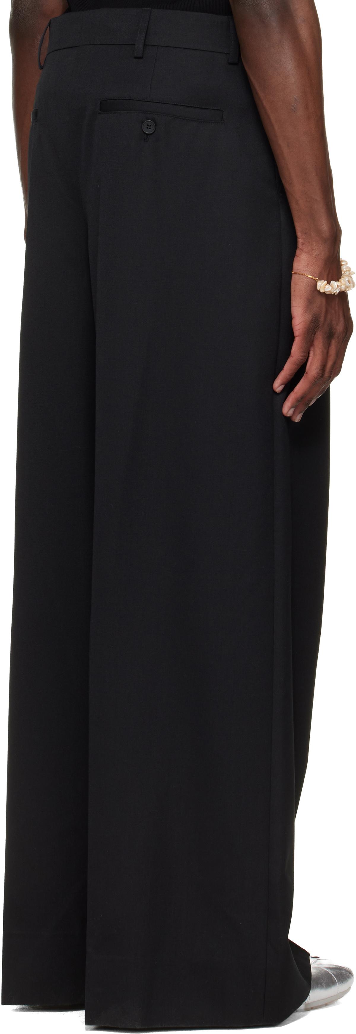 Simone Rocha Black Wide Leg Belt Loop Tab Trousers
