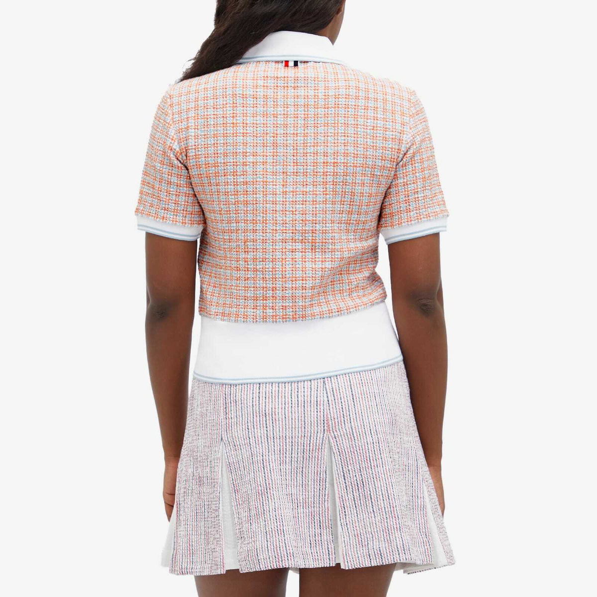 Thom Browne Women's Short Sleeve Tweed Polo Shirt Top in Orange