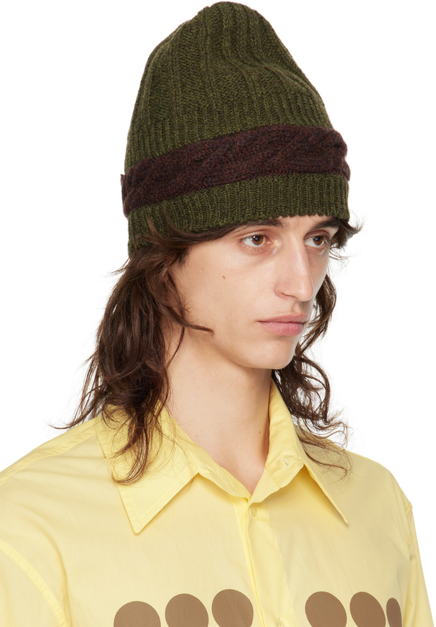 Edward Cuming Green & Burgundy Aaron Knit Beanie Edward Cuming