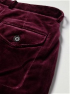 Oliver Spencer - Fishtail Slim-Fit Cotton-Velvet Suit Trousers - Burgundy