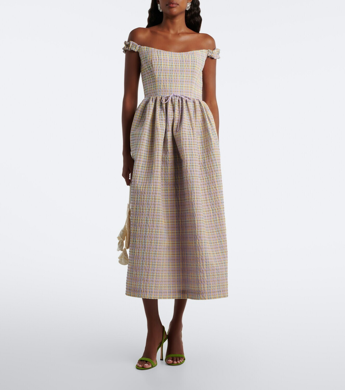 Markarian Ginger off-shoulder seersucker bustier dress