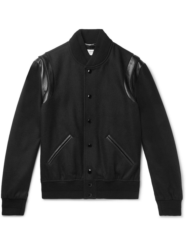 Photo: SAINT LAURENT - Teddy Leather-Trimmed Wool Bomber Jacket - Black