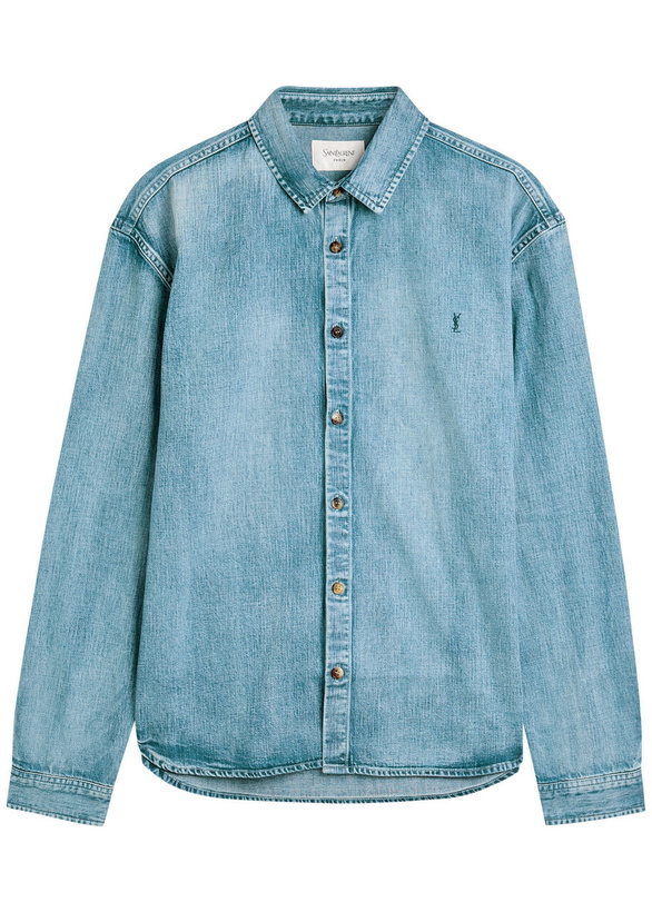 Photo: Saint Laurent Logo-embroidered Denim Shirt Blue
