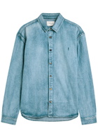 Saint Laurent Logo-embroidered Denim Shirt Blue