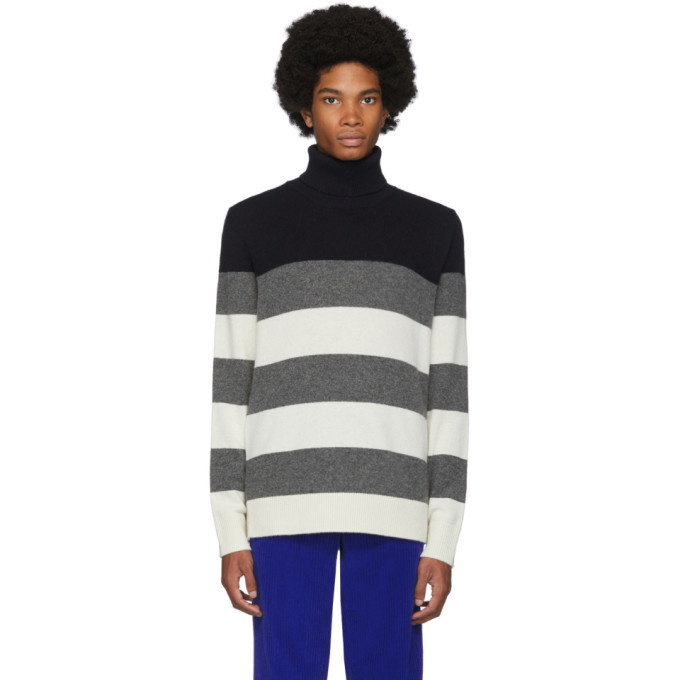 Photo: Moncler White and Grey Stripe Turtleneck