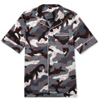 Valentino - Camp-Collar Piped Printed Cotton-Poplin Shirt - Gray