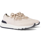 Brunello Cucinelli - Suede-Trimmed Stretch-Knit Sneakers - White