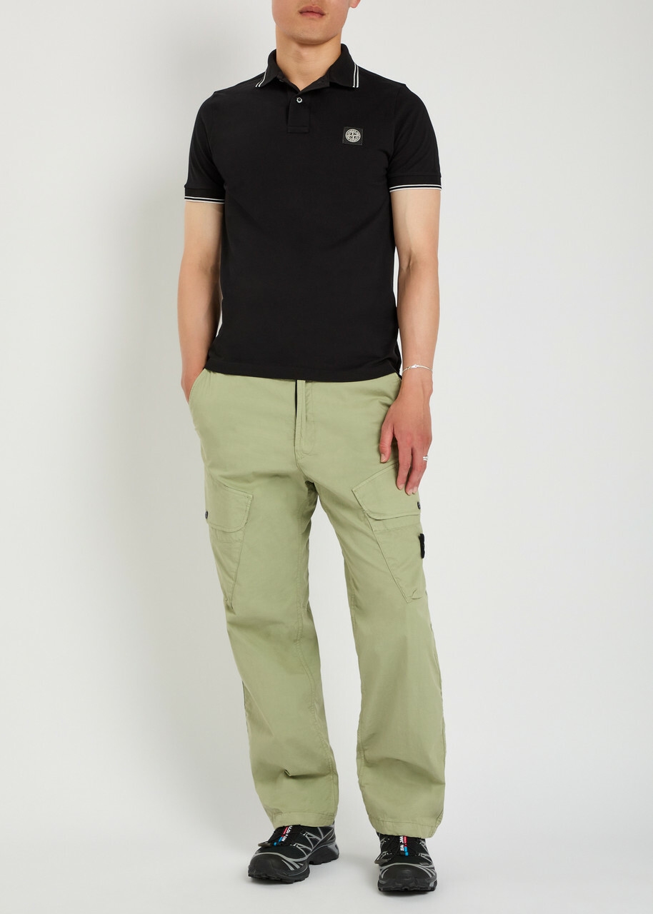 Stone Island Logo-appliquéd Piqué Cotton Polo Shirt Black