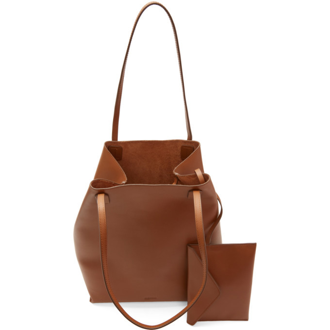 Jil Sander Navy Brown Large Leather Tote
