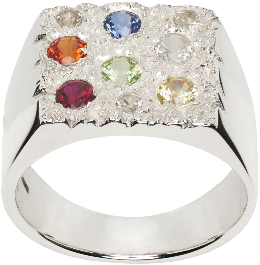 Bleue Burnham SSENSE Exclusive Silver Mini Rose Garden Signet Ring
