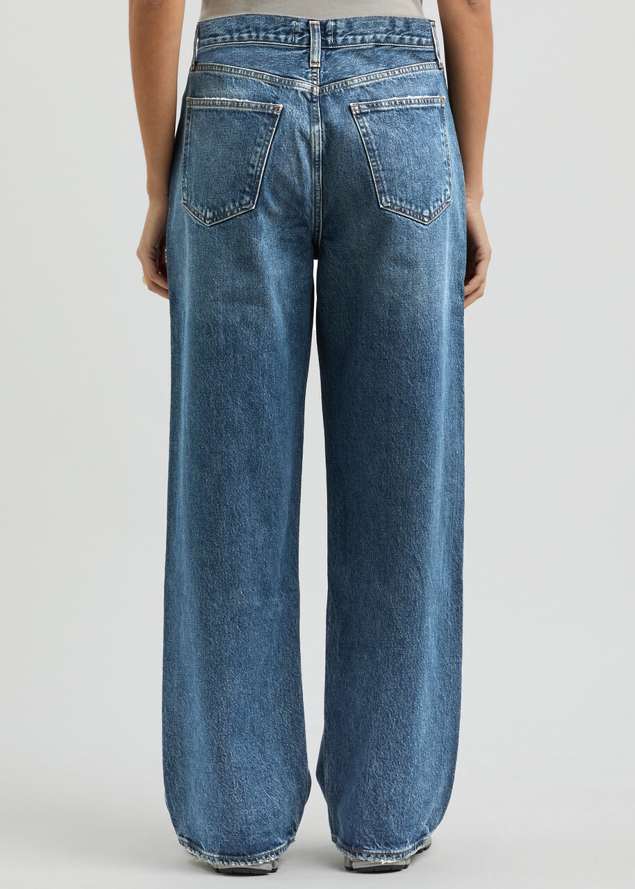 Agolde Low Slung Baggy Distressed Wide-leg Jeans Indigo
