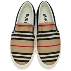 Burberry Beige and Black Icon Stripe Thompson Sneakers