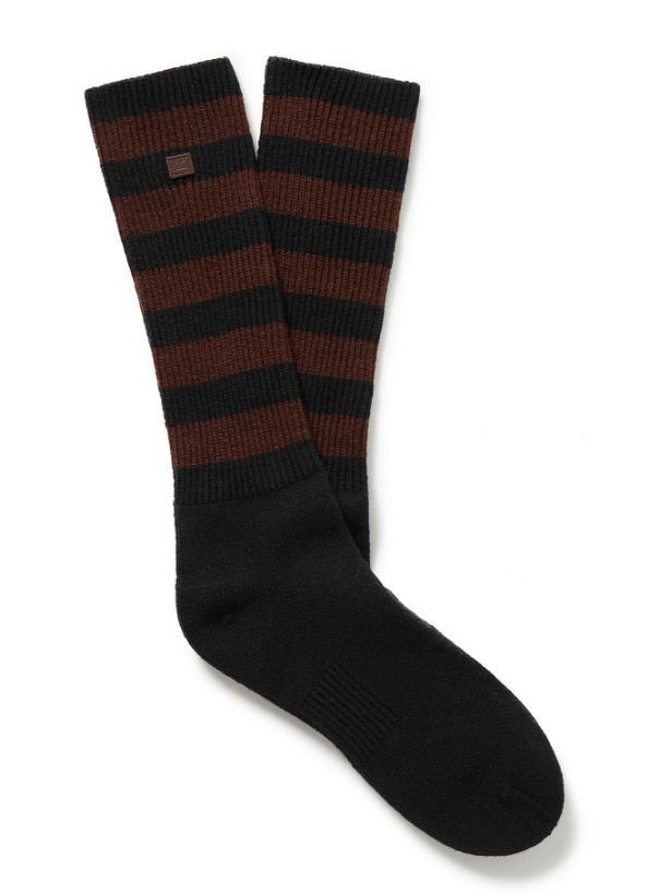 Photo: Acne Studios - Ribbed Striped Stretch Wool-Blend Socks - Black