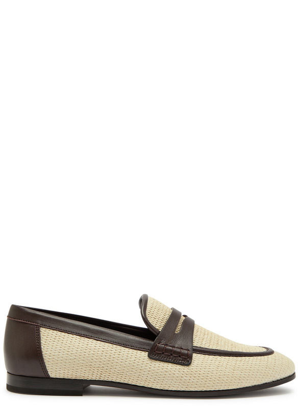 Photo: Brunello Cucinelli Leather-trimmed Raffia Loafers Beige