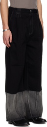 YOKE Black Laser Processed Wide-Leg Buggy Jeans