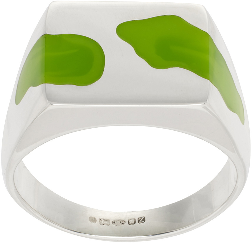 Ellie Mercer Silver & Green Classic Band Ring