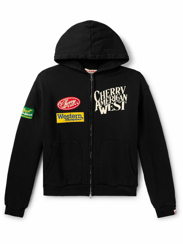 Photo: Cherry Los Angeles - Logo-Appliquéd Cotton-Jersey Zip-Up Hoodie - Black