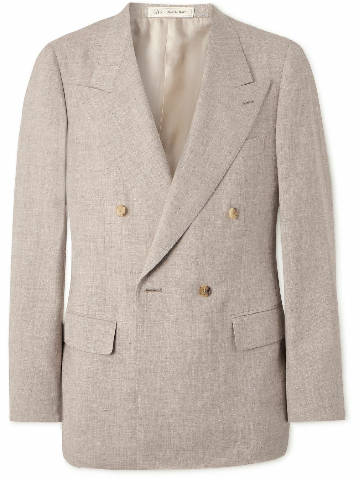 UMIT BENAN B - Double-Breasted Linen and Wool-Blend Blazer - Neutrals