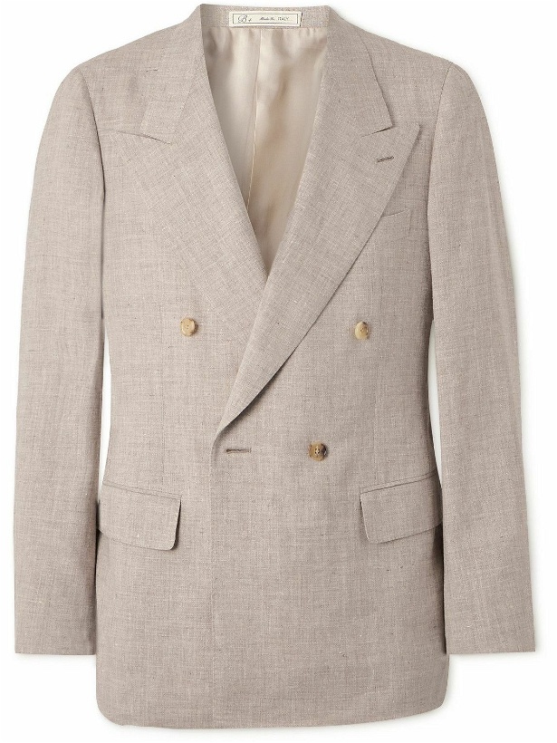 Photo: UMIT BENAN B - Double-Breasted Linen and Wool-Blend Blazer - Neutrals