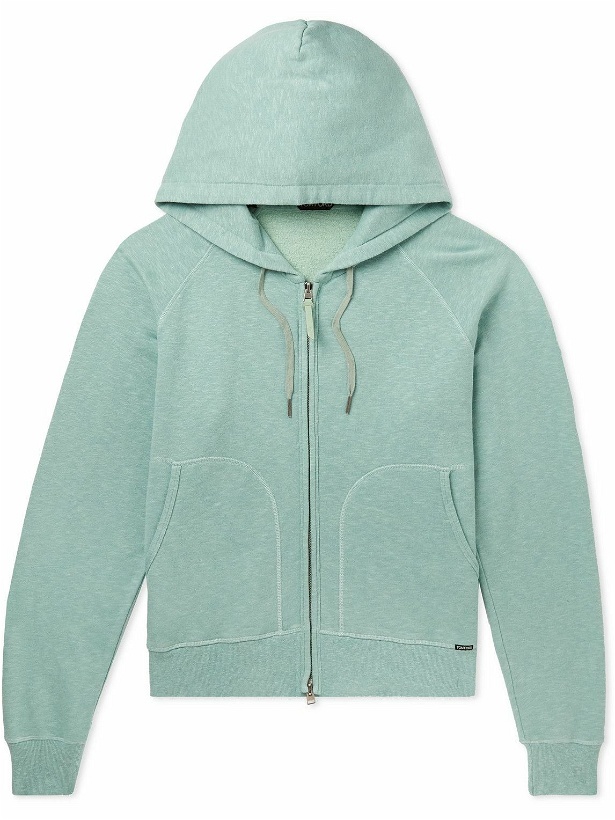 Photo: TOM FORD - Brushed Cotton-Blend Jersey Zip-Up Hoodie - Green
