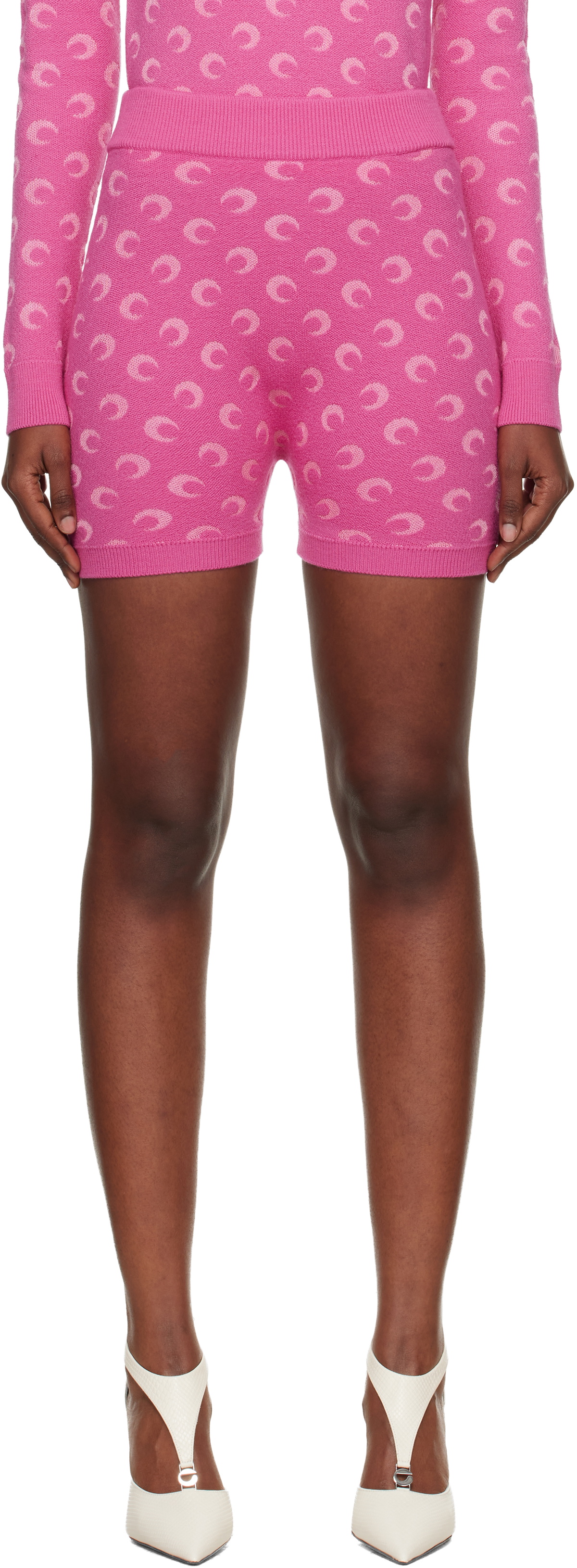 Marine Serre Pink Moon Jacquard Knit Shorts