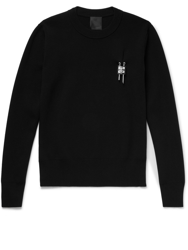 Photo: GIVENCHY - Embellished Knitted Sweater - Black - XS