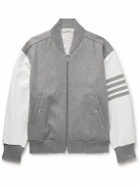 Thom Browne - Oversized Striped Virgin Wool and Leather Bomber Jacket - Gray