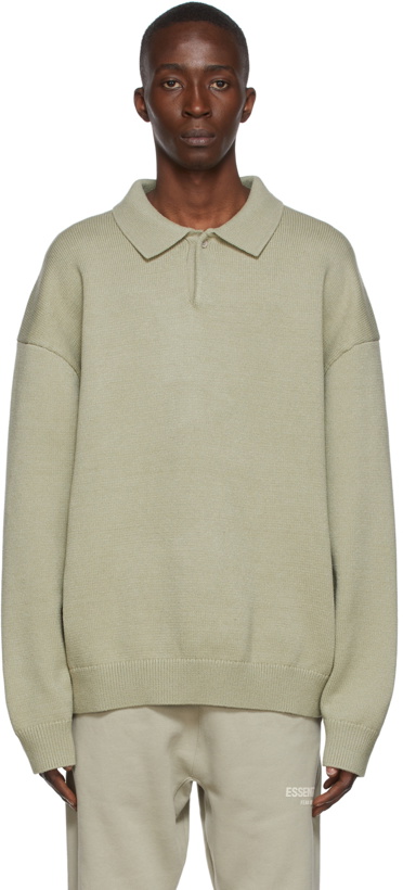 Photo: Fear of God ESSENTIALS Green Knit Long Sleeve Polo
