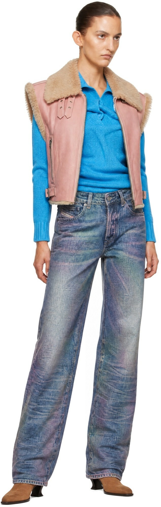 Diesel Pink Shearling Leather Vest