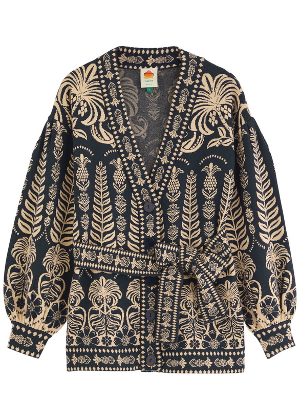 Photo: Farm Rio Anika Patterned Belted Knitted Cardigan Dark Blue