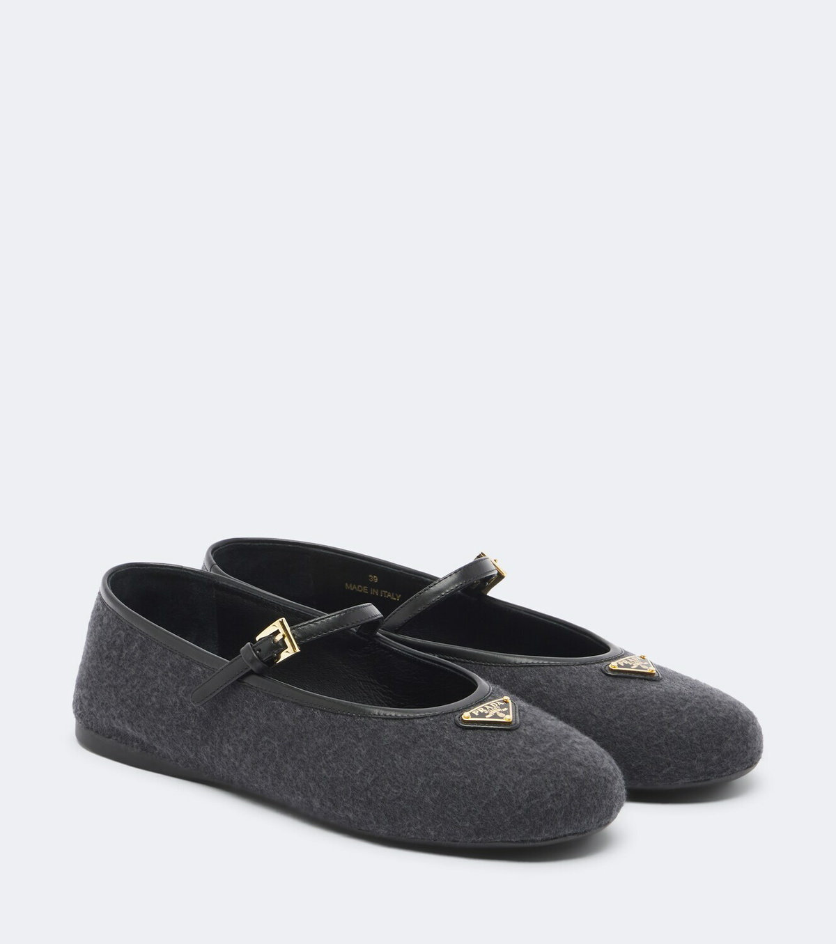 Prada Leather-trimmed cashmere Mary Jane flats