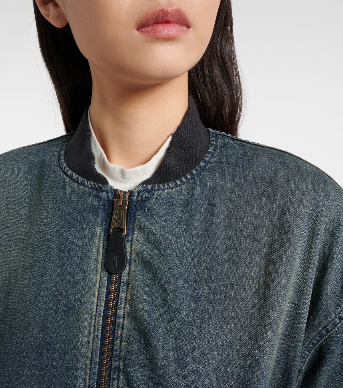 Balenciaga Distressed denim bomber jacket