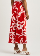 Kitri Layla Printed Satin Maxi Skirt Red