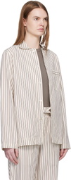 Tekla Off-White & Brown Poplin Long-Sleeved Pyjama Shirt
