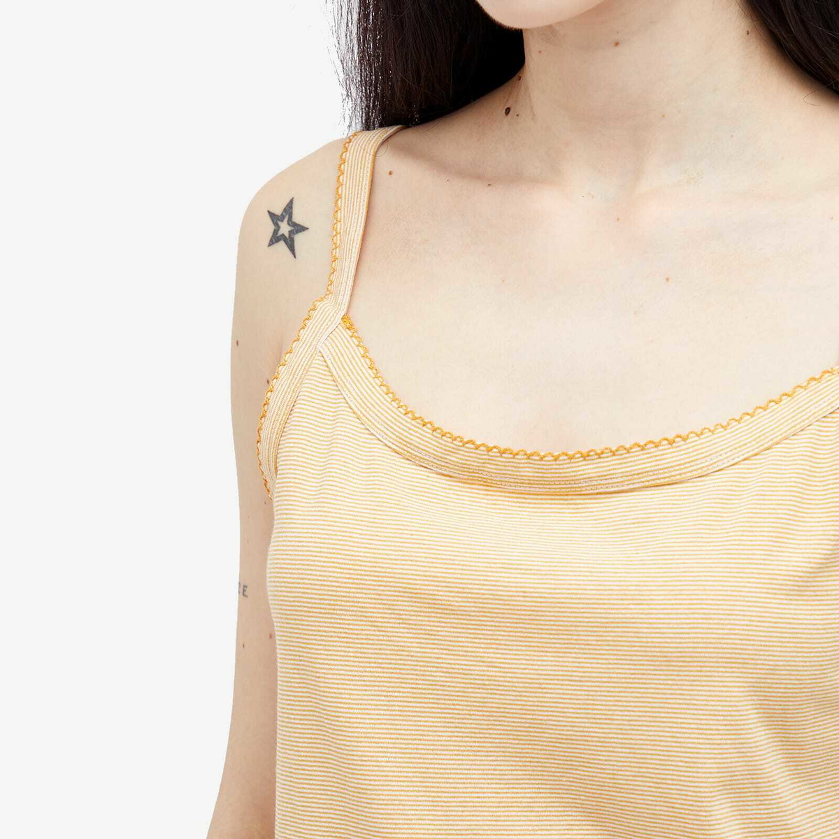 DONNI. Women's Jersey Stripe Spaghetti Tank Top in Butter Stripe